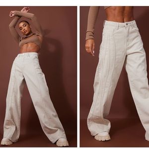 Sand side seam wide leg jeans